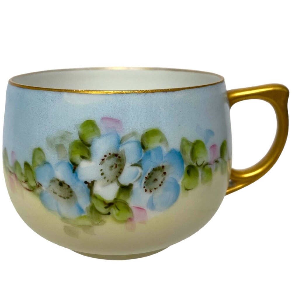 Vintage Tea Cup Saucer Moritz Zdekauer Austria Hand Painted Elegant Blue Floral - Picture 3 of 15